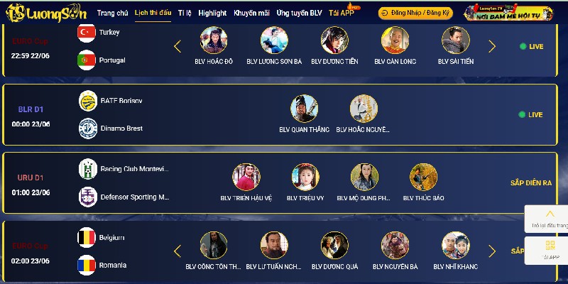 Lịch đấu được website liên tục cập nhật